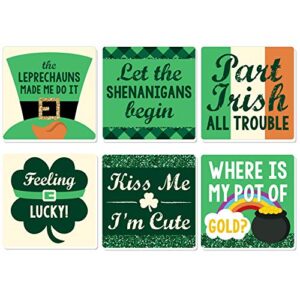 big dot of happiness st. patrick’s day - funny saint patty’s day party decorations - drink coasters - set of 6