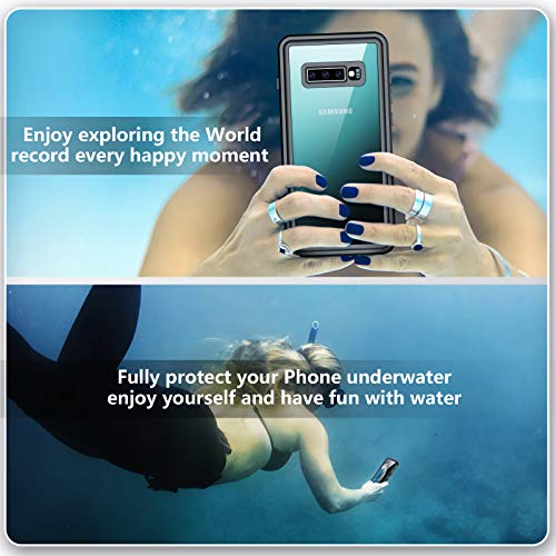 SPIDERCASE for Samsung Galaxy S10 Waterproof Case, Built-in Screen Protector Fingerprint Unlock with Film, Shockproof Full Body Cover Waterproof Case for Samsung Galaxy S10 6.1”, Black/Clear