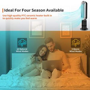 HealSmart 32-inch Space Heater Bladeless Tower Fan, Heater & Fan Combo, 9H Timer 10 Speeds with Remote Control, Air Circulator Fan for Home , black