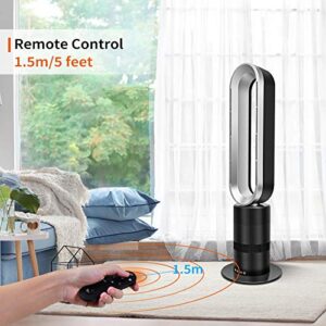 HealSmart 32-inch Space Heater Bladeless Tower Fan, Heater & Fan Combo, 9H Timer 10 Speeds with Remote Control, Air Circulator Fan for Home , black