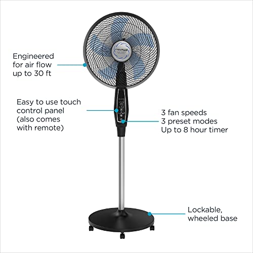 Rowenta Extreme Outdoor Fan with Remote 65 Inches Ultra Quiet Fan Oscillating, Portable, 3 Speeds, Digital Control VU4510, Black