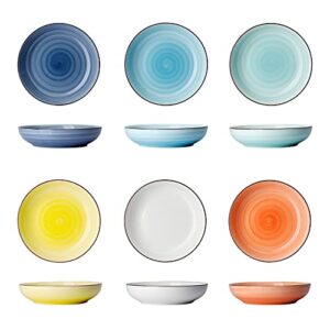 Sweese 128.002 Porcelain Salad Pasta Bowls - 30 Ounce - Set of 6, Hot Assorted Colors