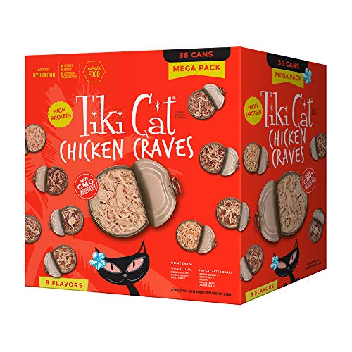 Tiki Cat Wet Cat Food Mega Pack, Chicken Craves Variety Pack, 2.8 oz. Cans (36 Count)