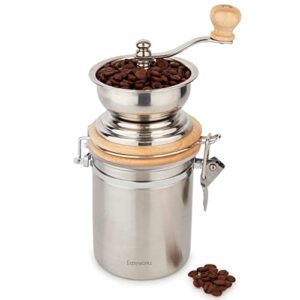 easyworkz manual coffee grinder with airtight canister,adjustable setting,stainless steel burr coffee bean mill tool