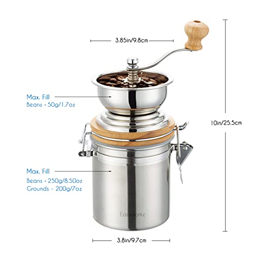 Easyworkz Manual Coffee Grinder with Airtight Canister,Adjustable Setting,Stainless Steel burr Coffee Bean Mill Tool