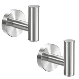 somdarhk towel hooks for bathrooms brushed nickel sus304 stainless steel towel clothes hook wall hook robe hook holder, heavy duty round coat hooks for bathroom livingroom hotel kitchen garage 2 pack