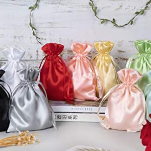 AKLVBL 50 Pack 5X7 Red Satin Bags Small Gift Bags, Jewelry Bags, Drawstring Pouch, Wedding Favor Bags, Baby Shower Bags, Party Favor Bags,Satin Gift Bags