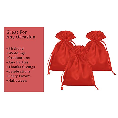 AKLVBL 50 Pack 5X7 Red Satin Bags Small Gift Bags, Jewelry Bags, Drawstring Pouch, Wedding Favor Bags, Baby Shower Bags, Party Favor Bags,Satin Gift Bags