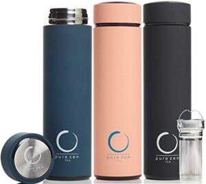 pure zen tea 3 thermos with infuser - blue, black and pink - 15 oz