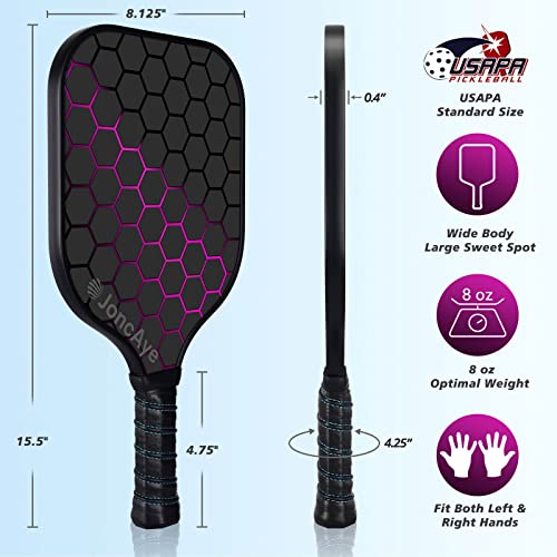 JoncAye Pickle-Ball-Paddle Set of 2 with Outdoor Indoor Balls, Paddle Bag, Ball Bag | Fiberglass Pickleball Rackets for Adults with Accessories | Pink Blue Pickleball Racquets for Men Women