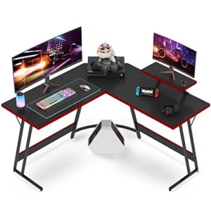 victone l shaped gaming desk 51 inch computer corner desk, home pc desk, office writing workstation with large monitor stand, space saving table (black)