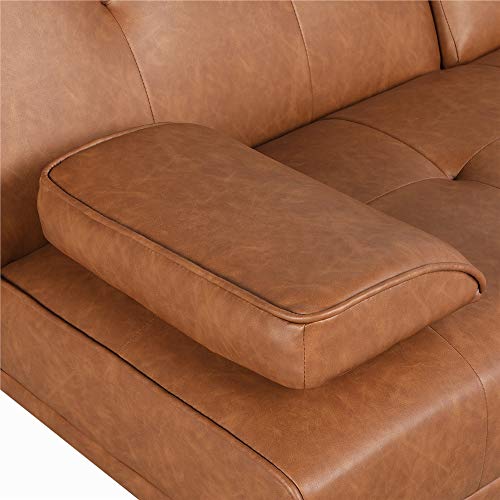 Cyanhope Futon Sofa Bed Convertible Love Seat Faux Leather Sleeper with Folding Down Cup-Holders and Removable Arms, Brown