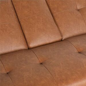 Cyanhope Futon Sofa Bed Convertible Love Seat Faux Leather Sleeper with Folding Down Cup-Holders and Removable Arms, Brown