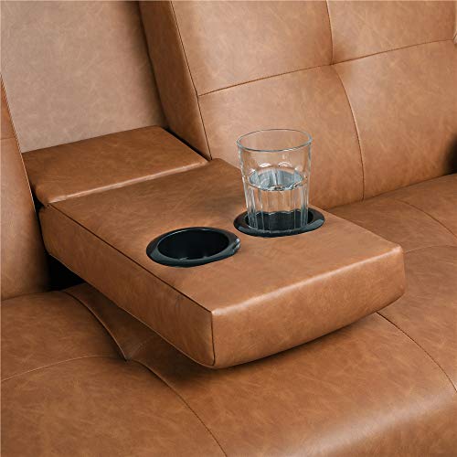 Cyanhope Futon Sofa Bed Convertible Love Seat Faux Leather Sleeper with Folding Down Cup-Holders and Removable Arms, Brown