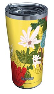 tervis triple walled yellow mellow floral insulated tumbler cup keeps drinks cold & hot, 20oz legacy, stainless steel