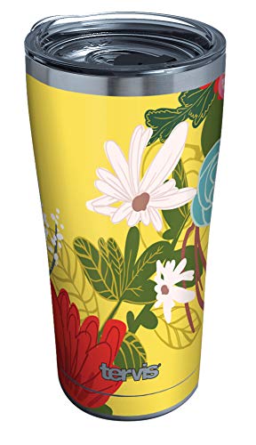 Tervis Triple Walled Yellow Mellow Floral Insulated Tumbler Cup Keeps Drinks Cold & Hot, 20oz Legacy, Stainless Steel