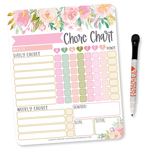 Pink Floral Kids Chore Chart Magnetic, Reward Chart for Kids, Good Behavior Chart for Kids at Home, My Responsibility Chart for Kids, Magnetic Reward Chart for kids Behavior, Chore Chart for One Child