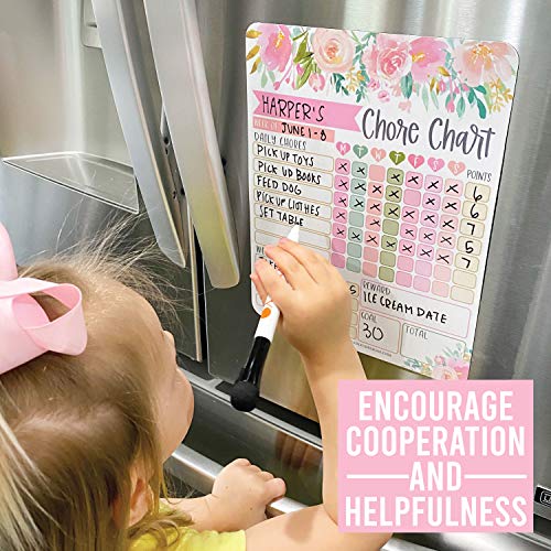 Pink Floral Kids Chore Chart Magnetic, Reward Chart for Kids, Good Behavior Chart for Kids at Home, My Responsibility Chart for Kids, Magnetic Reward Chart for kids Behavior, Chore Chart for One Child