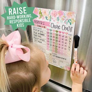 Pink Floral Kids Chore Chart Magnetic, Reward Chart for Kids, Good Behavior Chart for Kids at Home, My Responsibility Chart for Kids, Magnetic Reward Chart for kids Behavior, Chore Chart for One Child