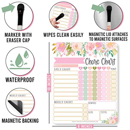 Pink Floral Kids Chore Chart Magnetic, Reward Chart for Kids, Good Behavior Chart for Kids at Home, My Responsibility Chart for Kids, Magnetic Reward Chart for kids Behavior, Chore Chart for One Child