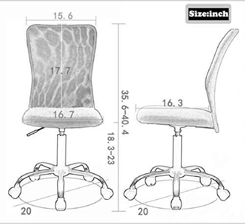 Office Chair Armless Mesh Computer Desk Chair Ergonomic Mid Back Task Chair with Wheels&Lumbar Support Swivel Rolling Chairs for Women Girls, Pink