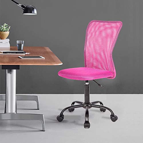 Office Chair Armless Mesh Computer Desk Chair Ergonomic Mid Back Task Chair with Wheels&Lumbar Support Swivel Rolling Chairs for Women Girls, Pink