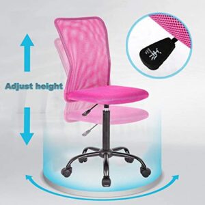 Office Chair Armless Mesh Computer Desk Chair Ergonomic Mid Back Task Chair with Wheels&Lumbar Support Swivel Rolling Chairs for Women Girls, Pink