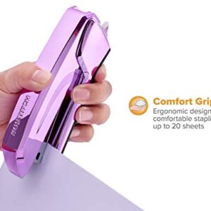 Bostitch Office Ascend 3 in 1 Stapler, Integrated Remover, 420 Staples Included, 20 Sheet Capacity, Lightweight, Full Strip, Metallic Purple