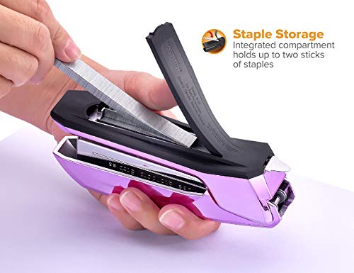 Bostitch Office Ascend 3 in 1 Stapler, Integrated Remover, 420 Staples Included, 20 Sheet Capacity, Lightweight, Full Strip, Metallic Purple