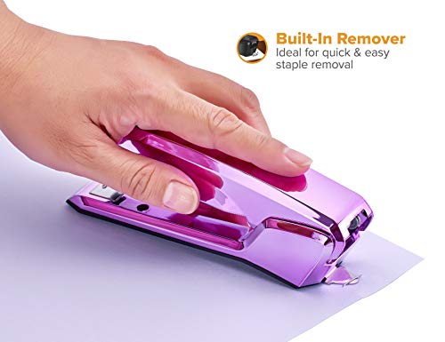 Bostitch Office Ascend 3 in 1 Stapler, Integrated Remover, 420 Staples Included, 20 Sheet Capacity, Lightweight, Full Strip, Metallic Purple