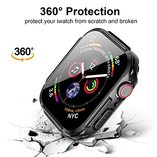 Mesime Rugged Case Compatible for Apple Watch Case with Tempered Glass Screen Protector for Series 7 6 5 4 SE 45mm 44mm, iWatch Case Cover Protective Accessories Hard Case