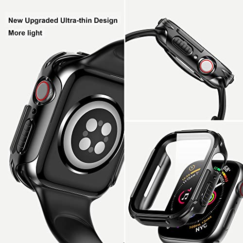 Mesime Rugged Case Compatible for Apple Watch Case with Tempered Glass Screen Protector for Series 7 6 5 4 SE 45mm 44mm, iWatch Case Cover Protective Accessories Hard Case