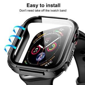 Mesime Rugged Case Compatible for Apple Watch Case with Tempered Glass Screen Protector for Series 7 6 5 4 SE 45mm 44mm, iWatch Case Cover Protective Accessories Hard Case