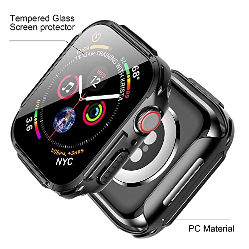 Mesime Rugged Case Compatible for Apple Watch Case with Tempered Glass Screen Protector for Series 7 6 5 4 SE 45mm 44mm, iWatch Case Cover Protective Accessories Hard Case
