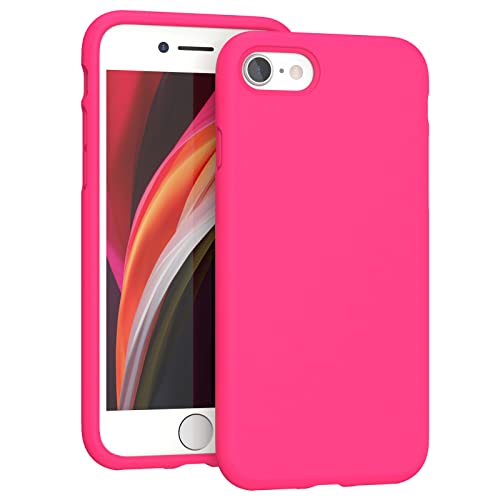 K TOMOTO Compatible with iPhone SE(3rd and 2nd gen)/8/7 Case (4.7"), [Drop Protection] [Anti-Scratch] Shockproof Liquid Silicone Anti-Fingerprint Cover with Microfiber Lining Phone Case, Hot Pink