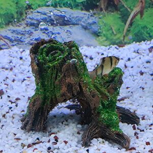 HRRIVE Aquarium Landscape Tree Stump Rock Hollow Cave Stone for Cichlid Betta Fish Tank Decoration