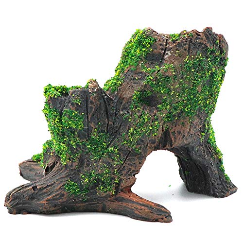 HRRIVE Aquarium Landscape Tree Stump Rock Hollow Cave Stone for Cichlid Betta Fish Tank Decoration