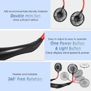 Neck Fan, Portable Usb Rechargeable Led Fan Headphone Design Hand Free Personal Fan Wearable Cooler Fan with Dual Wind Head for Camping Home Outdoor