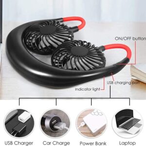 Neck Fan, Portable Usb Rechargeable Led Fan Headphone Design Hand Free Personal Fan Wearable Cooler Fan with Dual Wind Head for Camping Home Outdoor