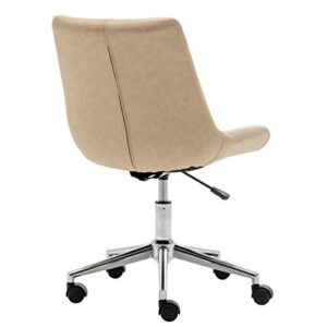 BTEXPERT Beige Home Office Faux Leather Computer Ergonomic Task Adjustable Leisure Chrome Base Swivel Armless Rolling Wheels Study Desk Vanity Chair