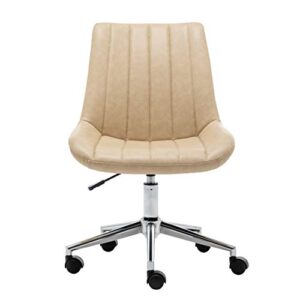 BTEXPERT Beige Home Office Faux Leather Computer Ergonomic Task Adjustable Leisure Chrome Base Swivel Armless Rolling Wheels Study Desk Vanity Chair