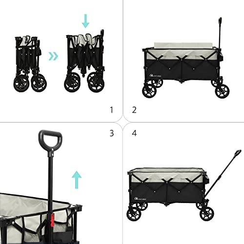 Moon Lence Collapsible Outdoor Utility Wagon Heavy Duty Folding Garden Portable Hand Cart with Universal Wheels, Adjustable Handle & Drink Holders