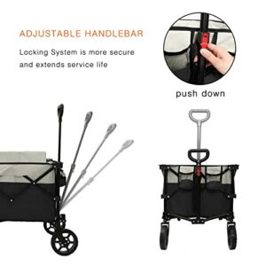 Moon Lence Collapsible Outdoor Utility Wagon Heavy Duty Folding Garden Portable Hand Cart with Universal Wheels, Adjustable Handle & Drink Holders