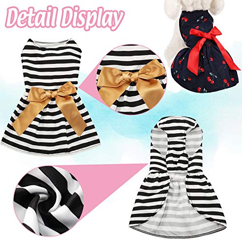 3 Pieces Cute Ribbon Dog Dress for Small Medium Dogs Puppy Shirts Dog Clothes Pet Apparel for Cats in Wedding Holiday Christmas New Year Spring Summer (White Dots, Black White Stripes, Cherries,M)