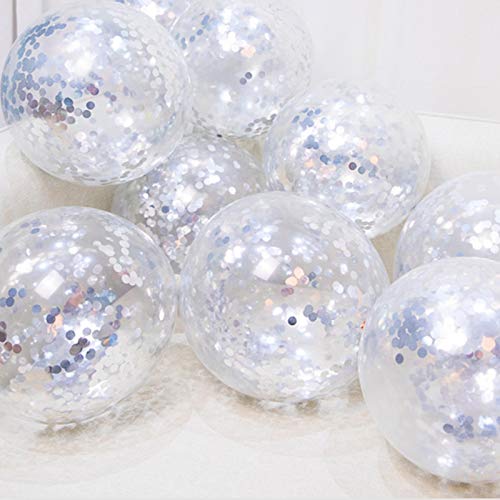 Silver Confetti Balloons 24 Pack 12 Inch KIRIKOU Latex Party Balloons for Party Decorations, Wedding, Engagement, Bridal, Birthday and Shower(Silver)