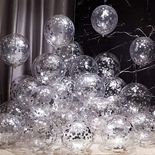 Silver Confetti Balloons 24 Pack 12 Inch KIRIKOU Latex Party Balloons for Party Decorations, Wedding, Engagement, Bridal, Birthday and Shower(Silver)