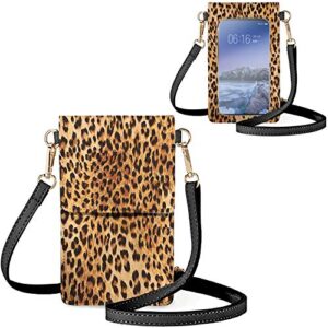 zfrxign leopard print crossbody cellphone purse for women men touchscreen phone bag with credit card holder clutch shoulder satchel trendy cheetah