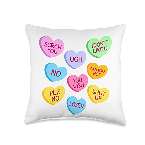 GrayFox Happy Valentines Day Anti Happy Valentines Day Candy Conversation Hearts Throw Pillow, 16x16, Multicolor