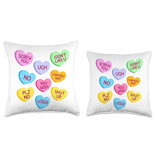 GrayFox Happy Valentines Day Anti Happy Valentines Day Candy Conversation Hearts Throw Pillow, 16x16, Multicolor