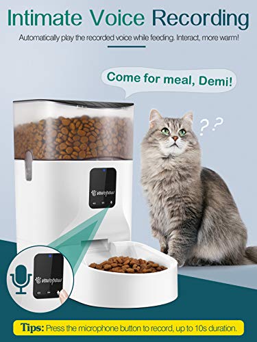 VavoPaw 7L Automatic Cat Feeder, WiFi Enabled Smart Food Dispenser for Cats, Dogs & Small Pets with APP Control, Programmable Timer, Voice Recorder and Portion Control Up to 10 Meals per Day, White